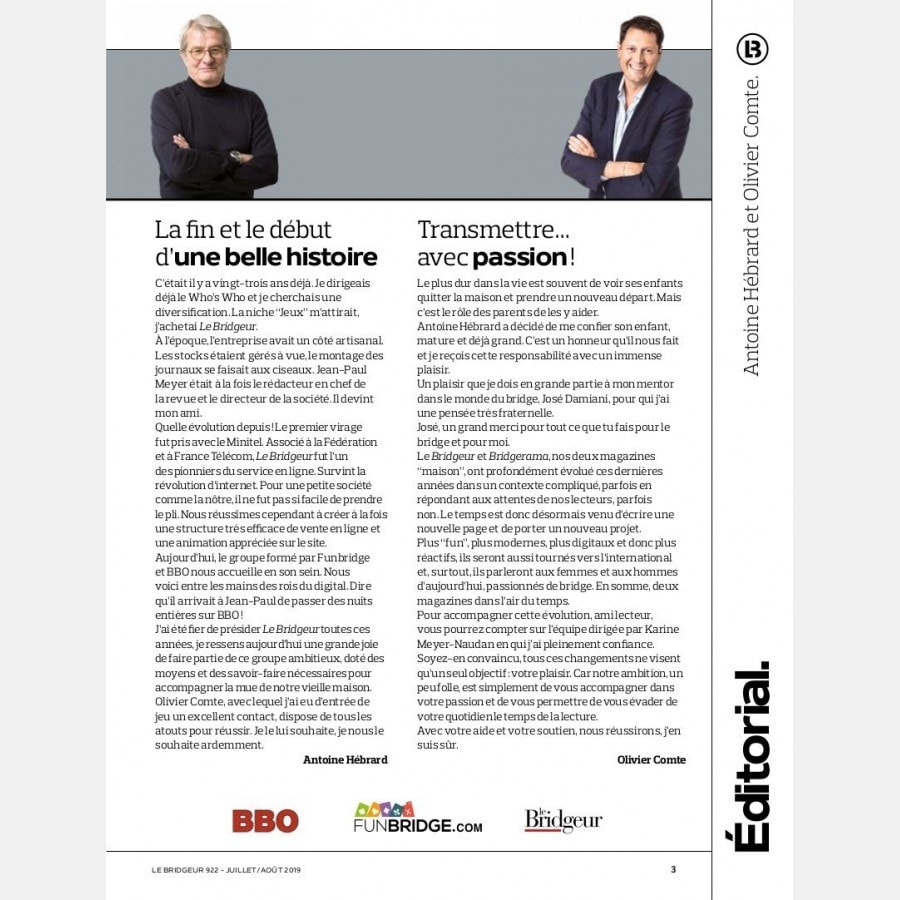 Le Bridgeur - Juillet 2019 bri_journal922 Anciens numéros