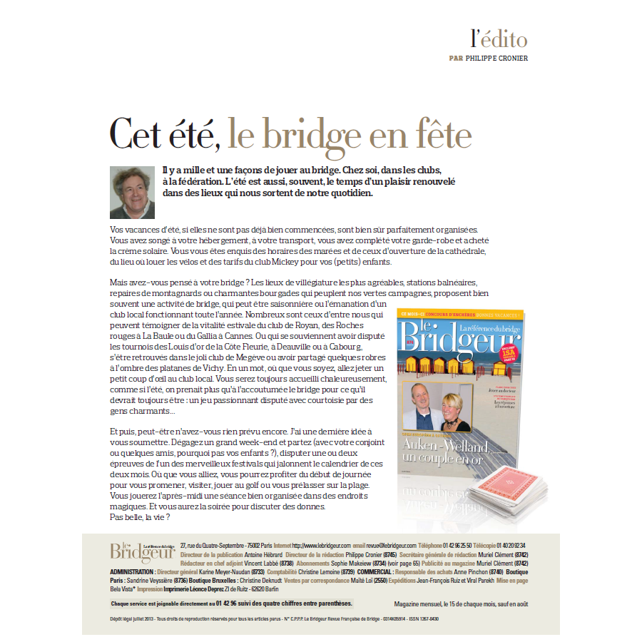 Le Bridgeur - Juillet 2013 bri_journal874 Anciens numéros
