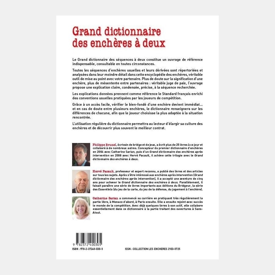 Grand dictionnaire des enchères à deux LIV10299 Librairie
