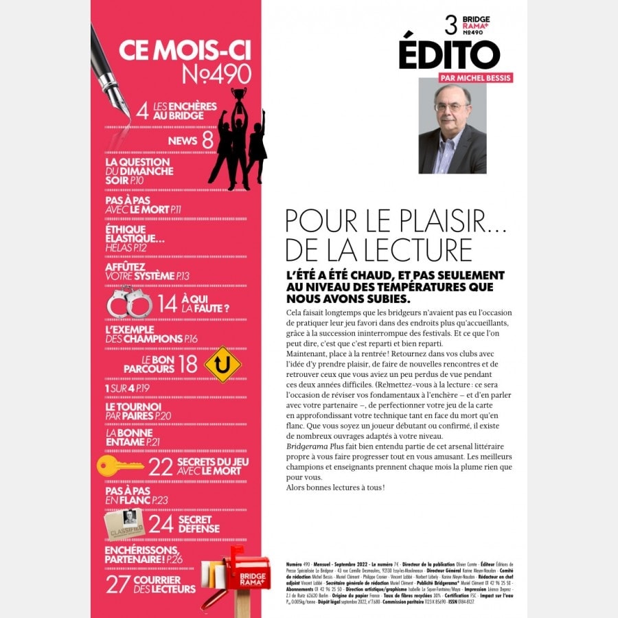 BRIDGERAMA+ Septembre 2022 numérique ou papier rama_num_pap490 Anciennes revues BRIDGERAMA+