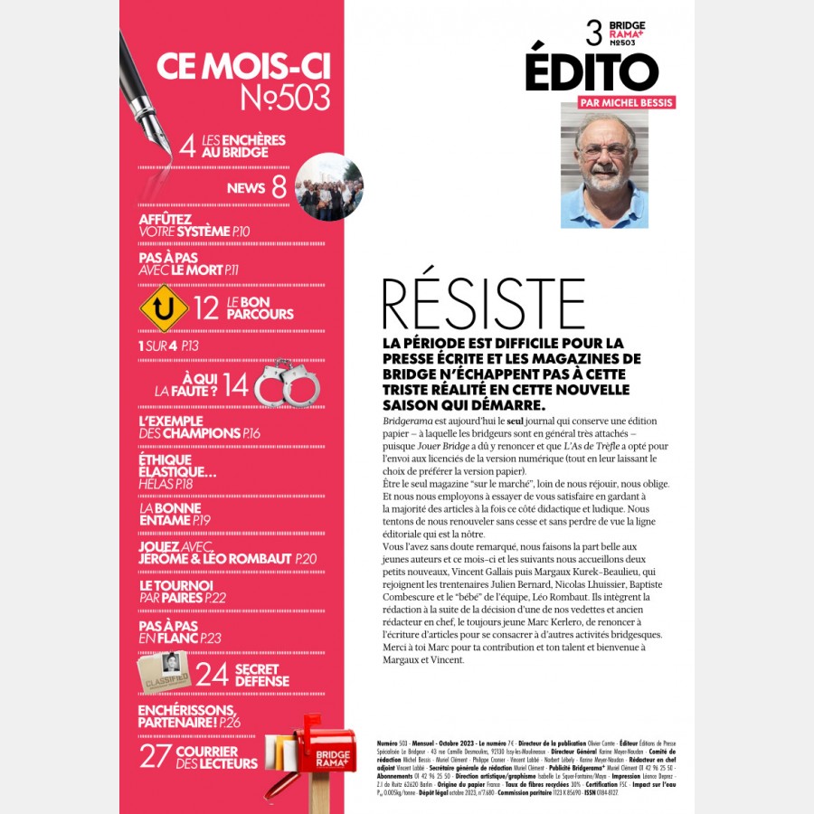 BRIDGERAMA+ Octobre 2023 numérique ou papier rama_num_pap503 Anciennes revues BRIDGERAMA+