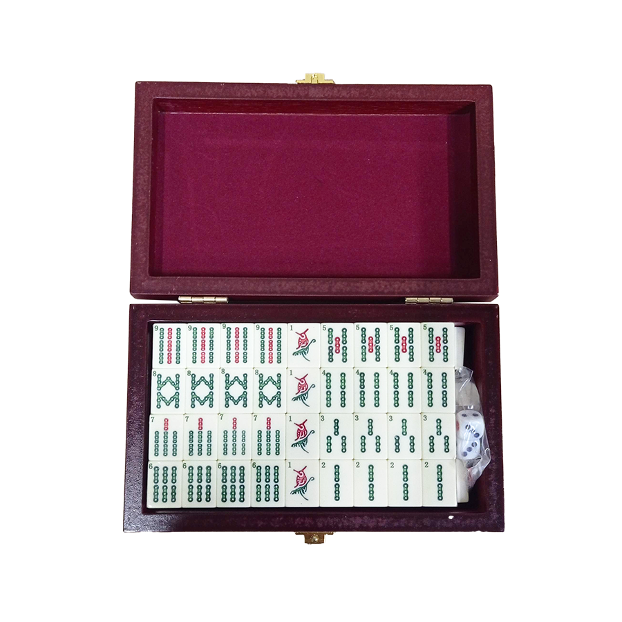 MAH JONG wooden box and resin tiles